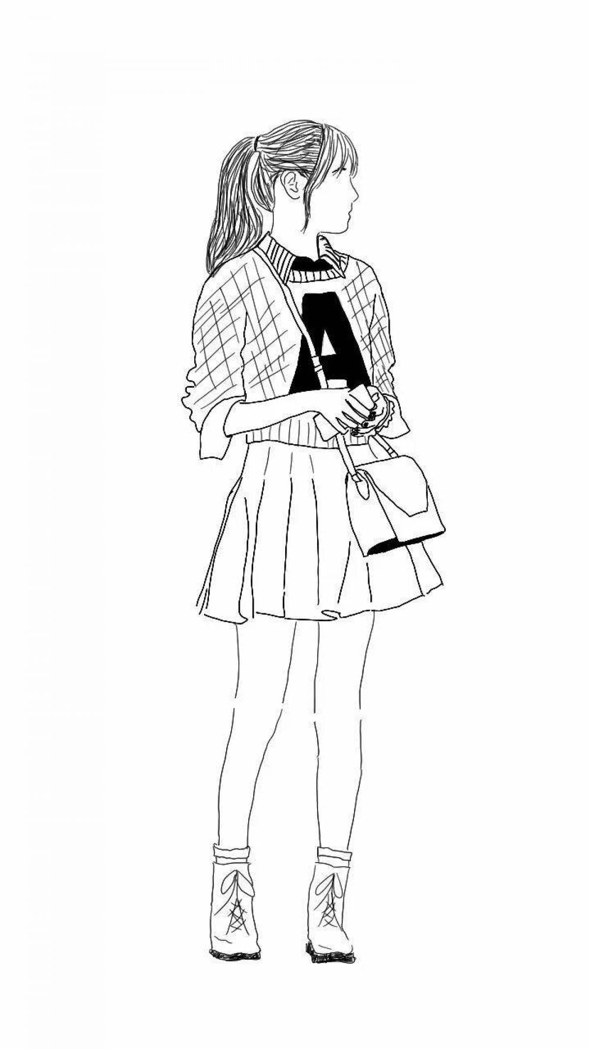 Coloring page brave schoolgirl