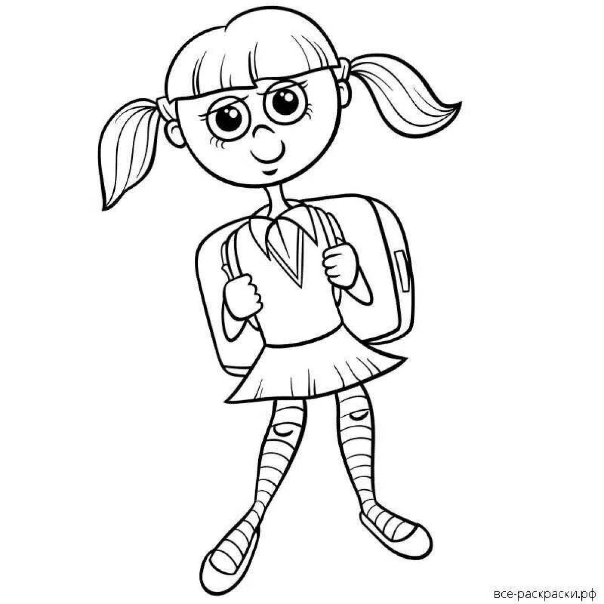 Coloring page confident schoolgirl
