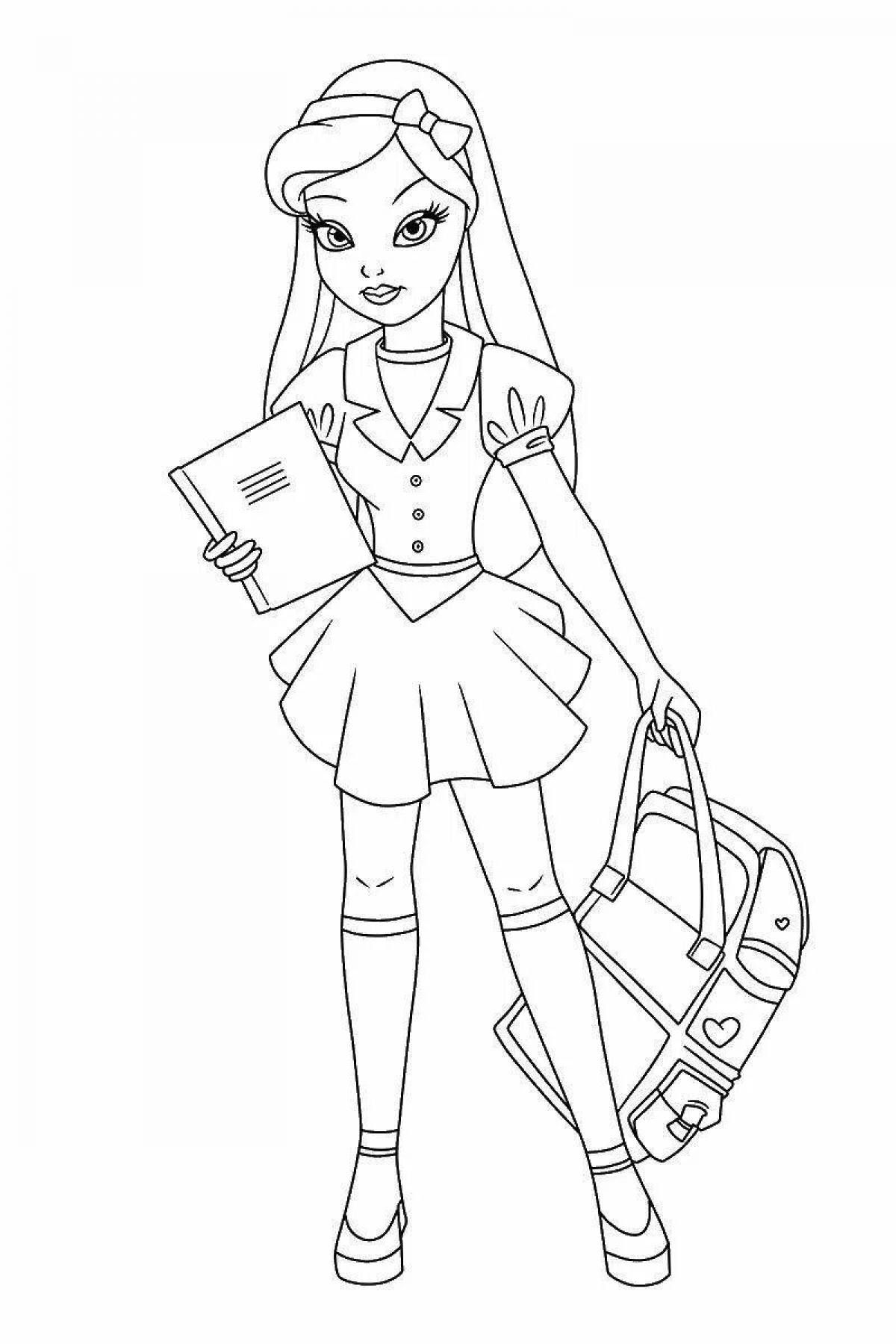 Coloring page determined schoolgirl