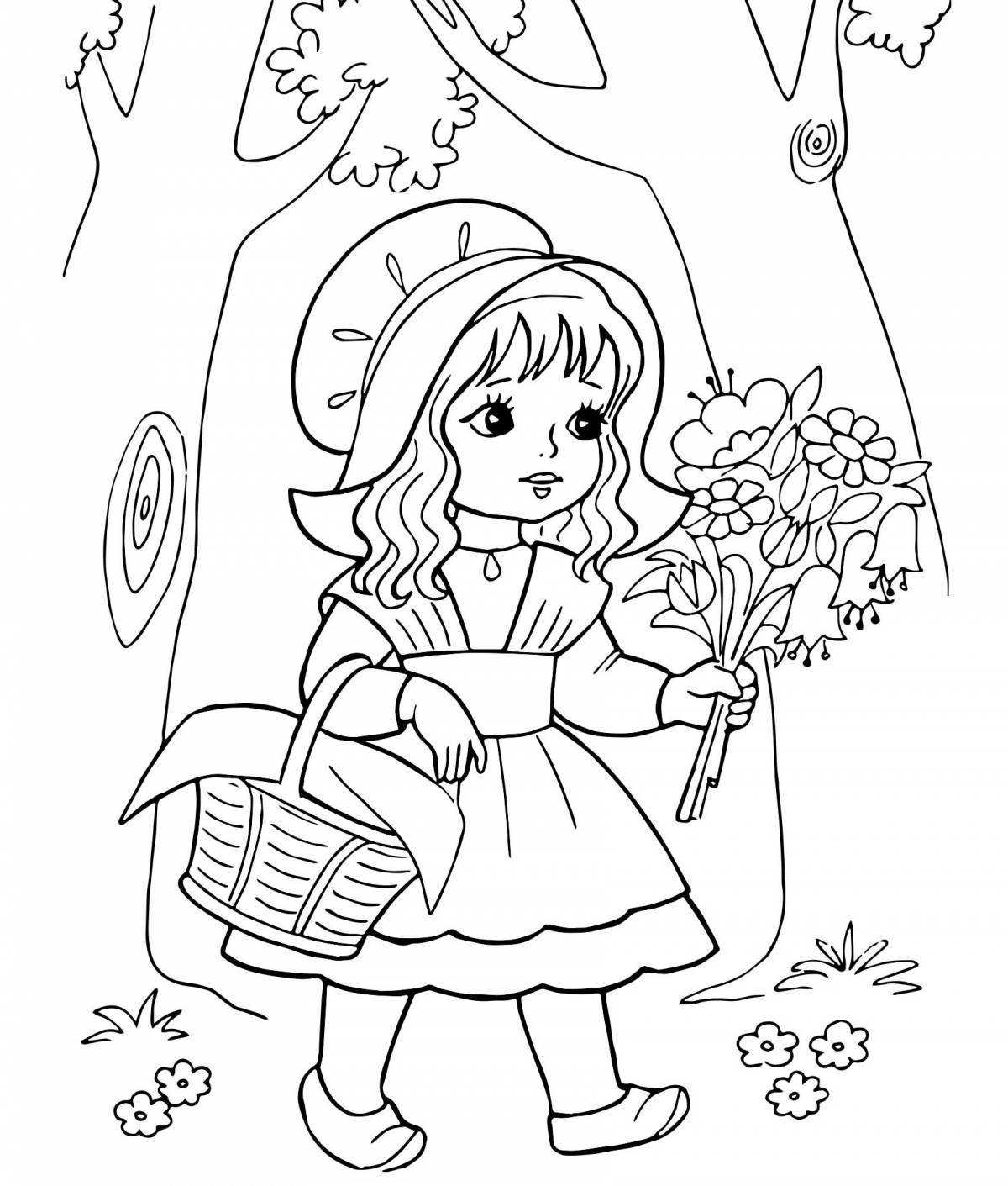 Coloring funny little red riding hood