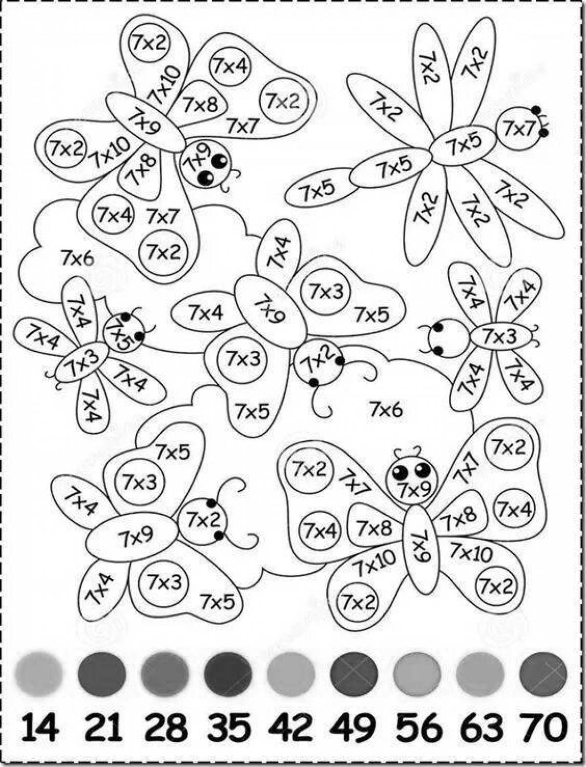 Bright multiplication table math coloring page