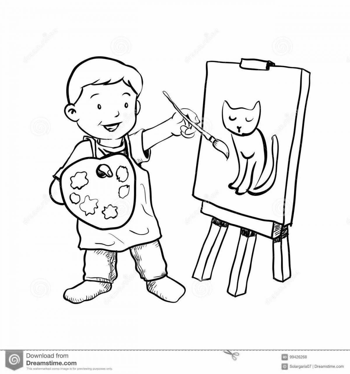 Joyful toddler coloring artist