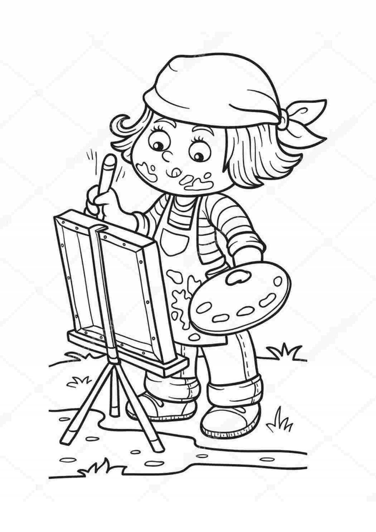 Раскраска профессия художник для детей