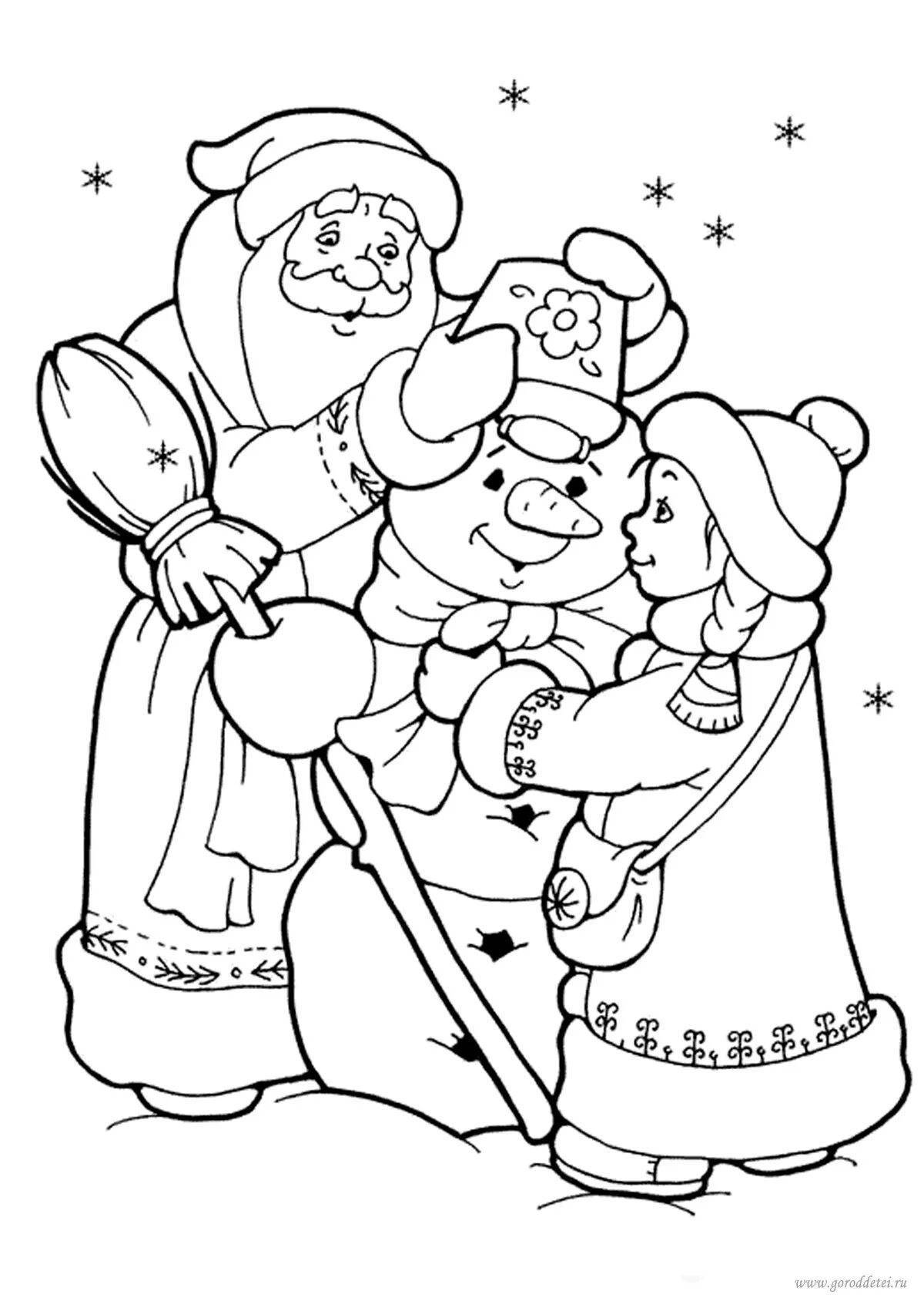 Joyful santa claus and snow maiden christmas coloring book