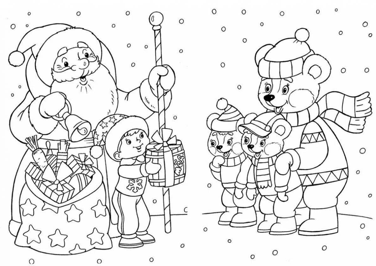 Буйный санта-клаус и снегурочка рождественская раскраска