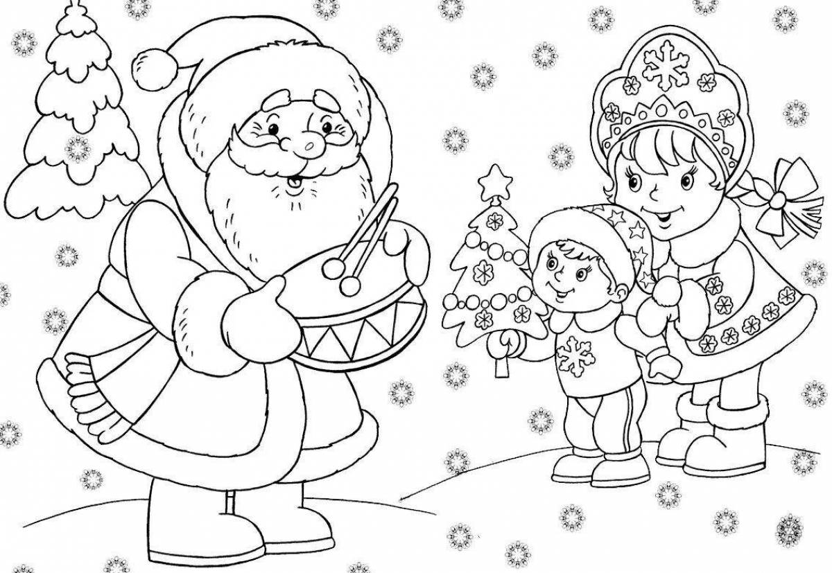 Причудливые рождественские раскраски дед мороз и снегурочка