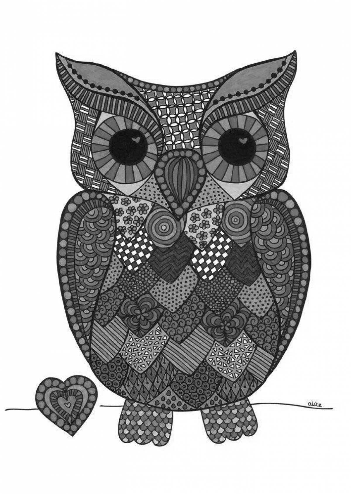Bright colored owl coloring page