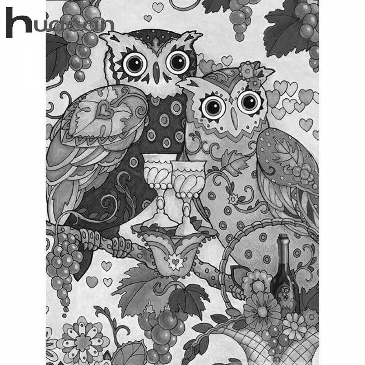Exquisitely colored owl coloring page