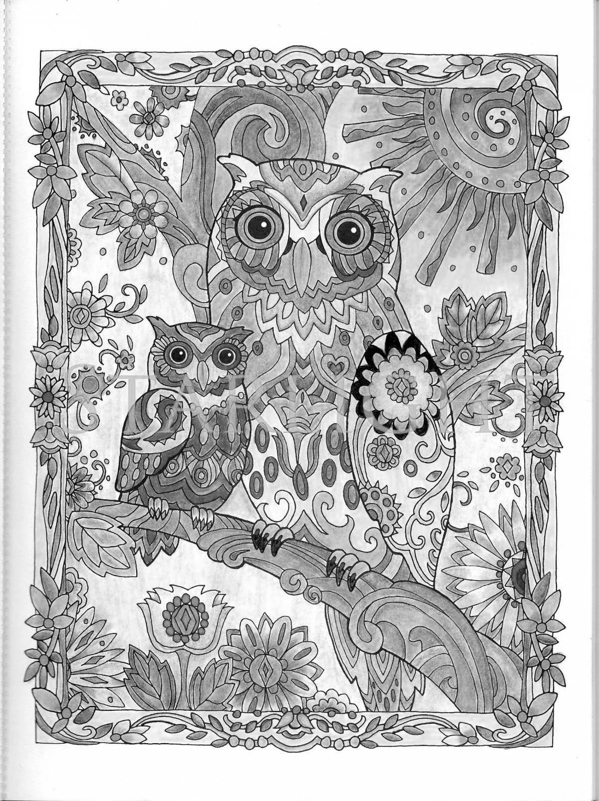 Dazzlingly colored owl coloring page