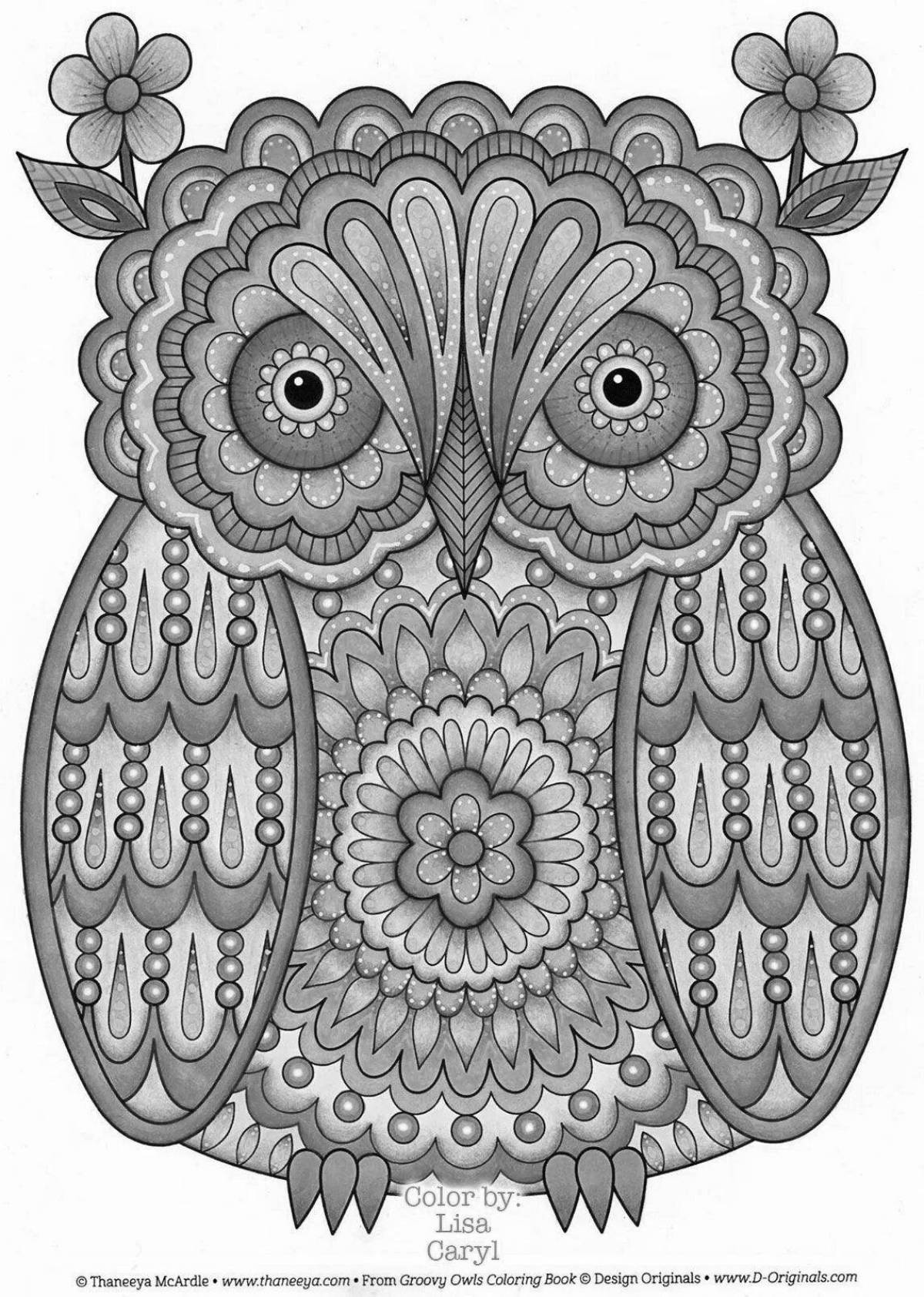 Adorably colored owl coloring page