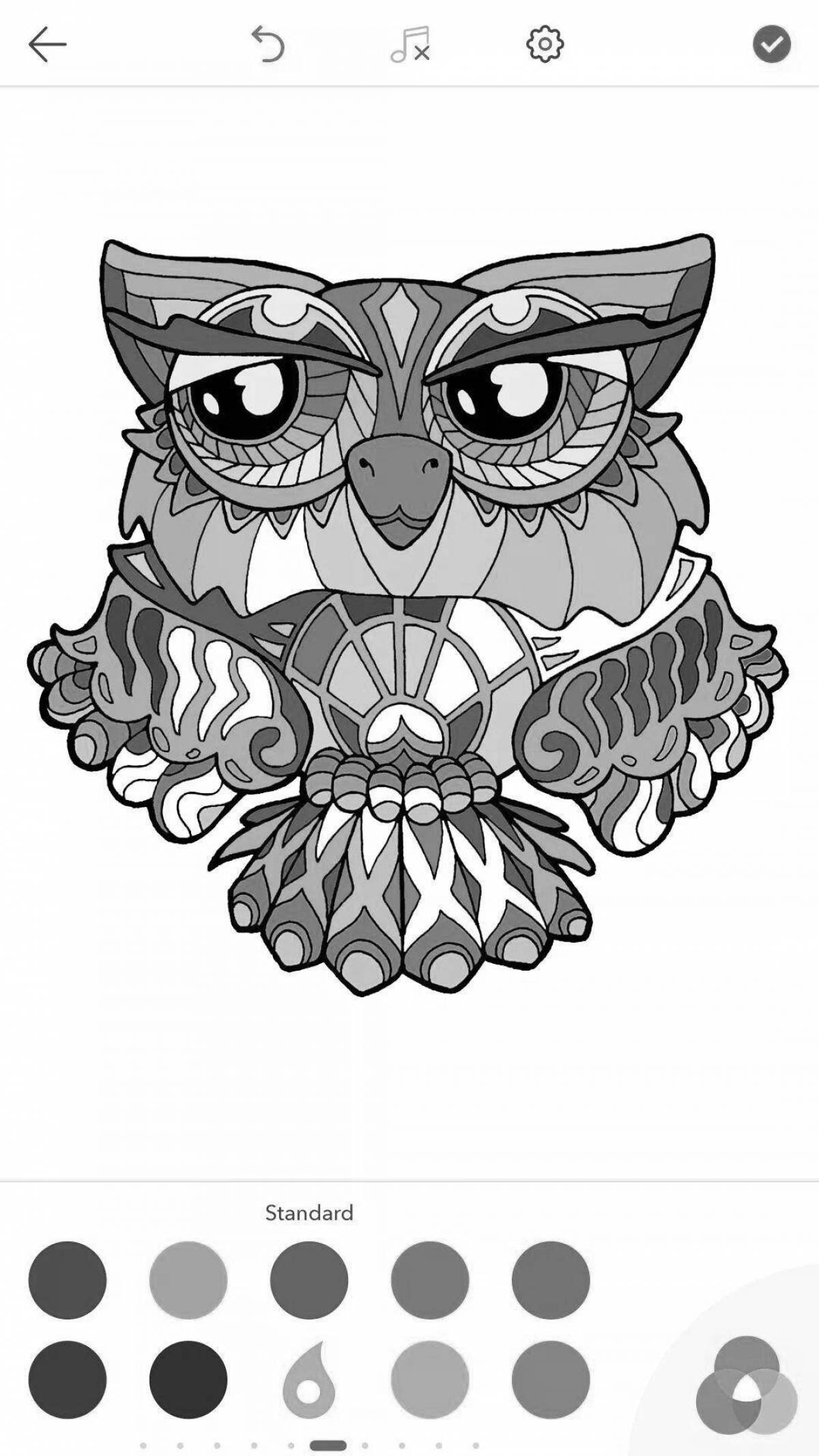 Lovingly colored owl coloring page