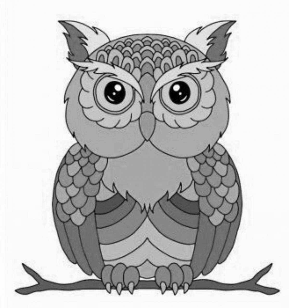 Delightfully colored owl coloring page