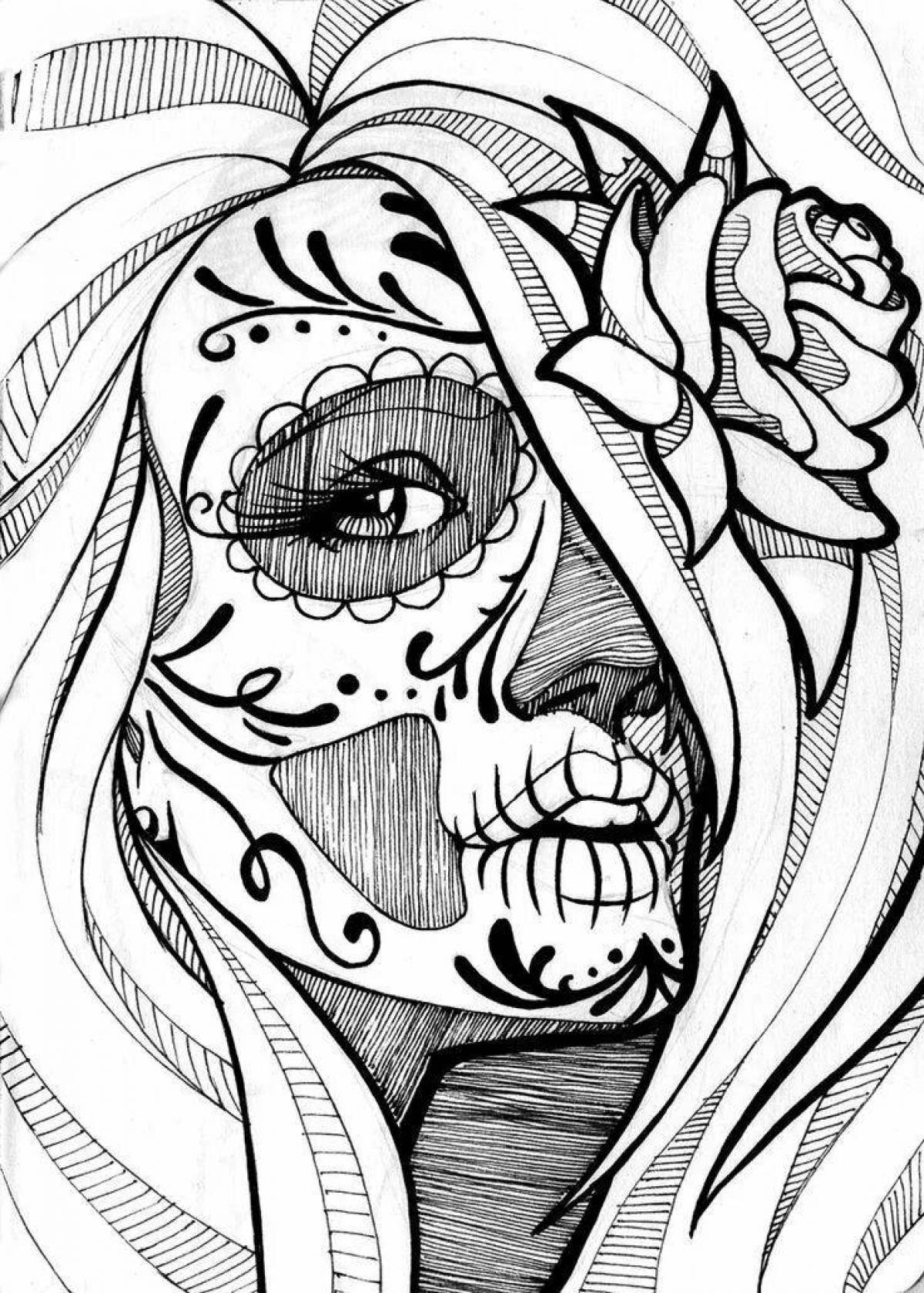 Coloring page is scary but beautiful: eerily beautiful