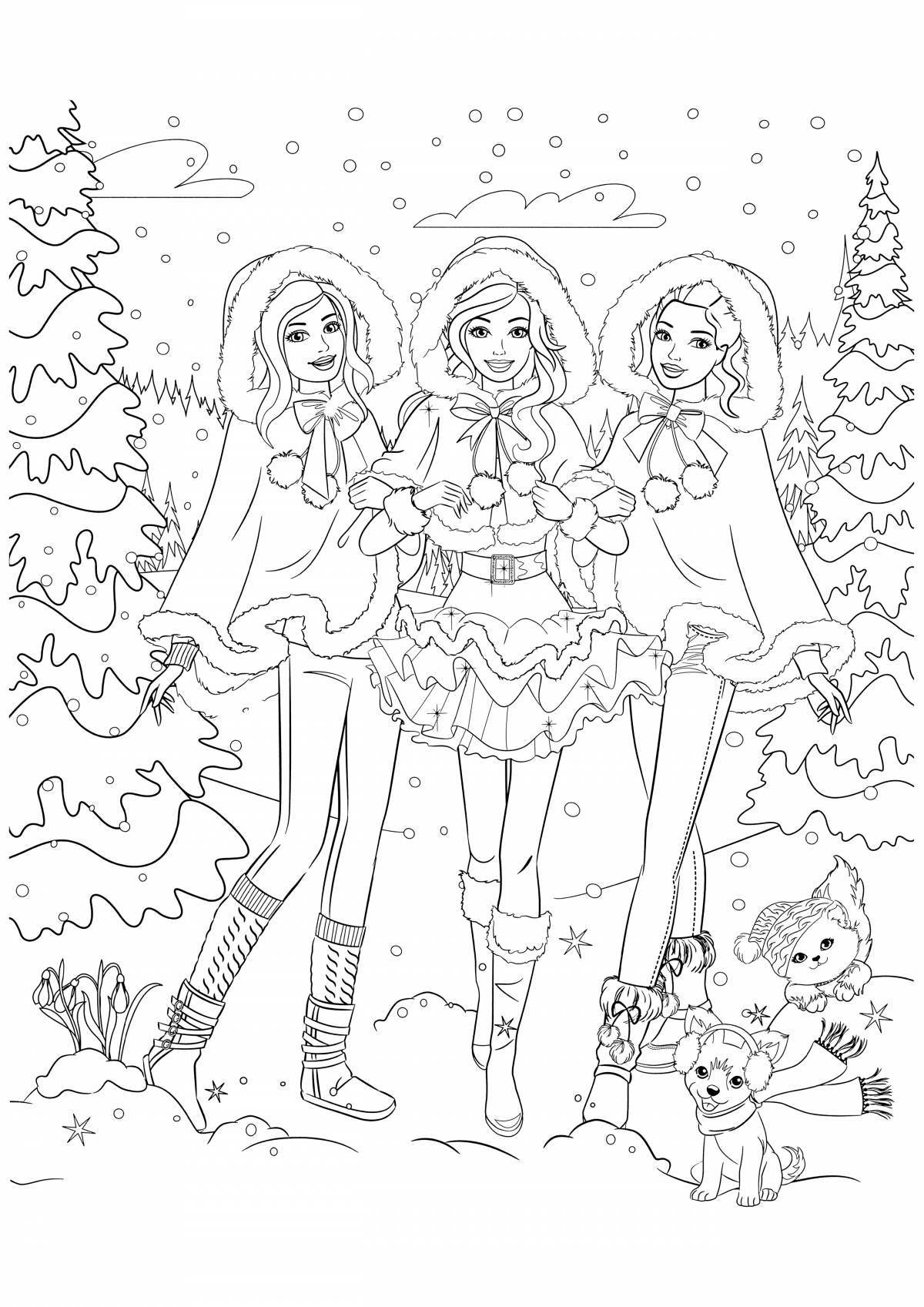 Majestic winter coloring book for girls