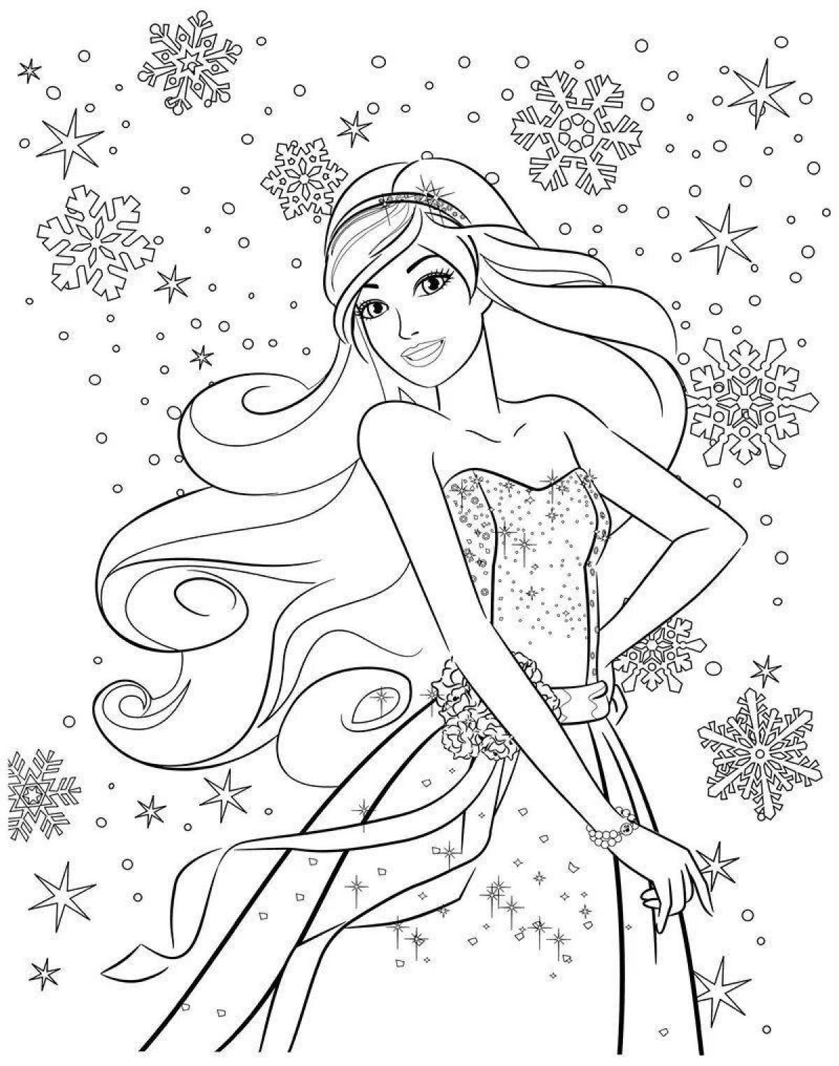 Beautiful winter coloring book for girls