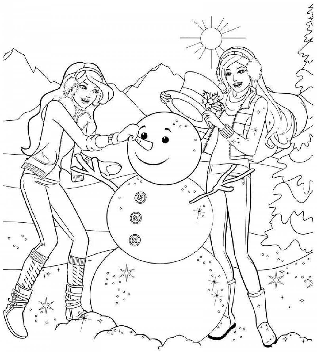Cheerful winter coloring for girls