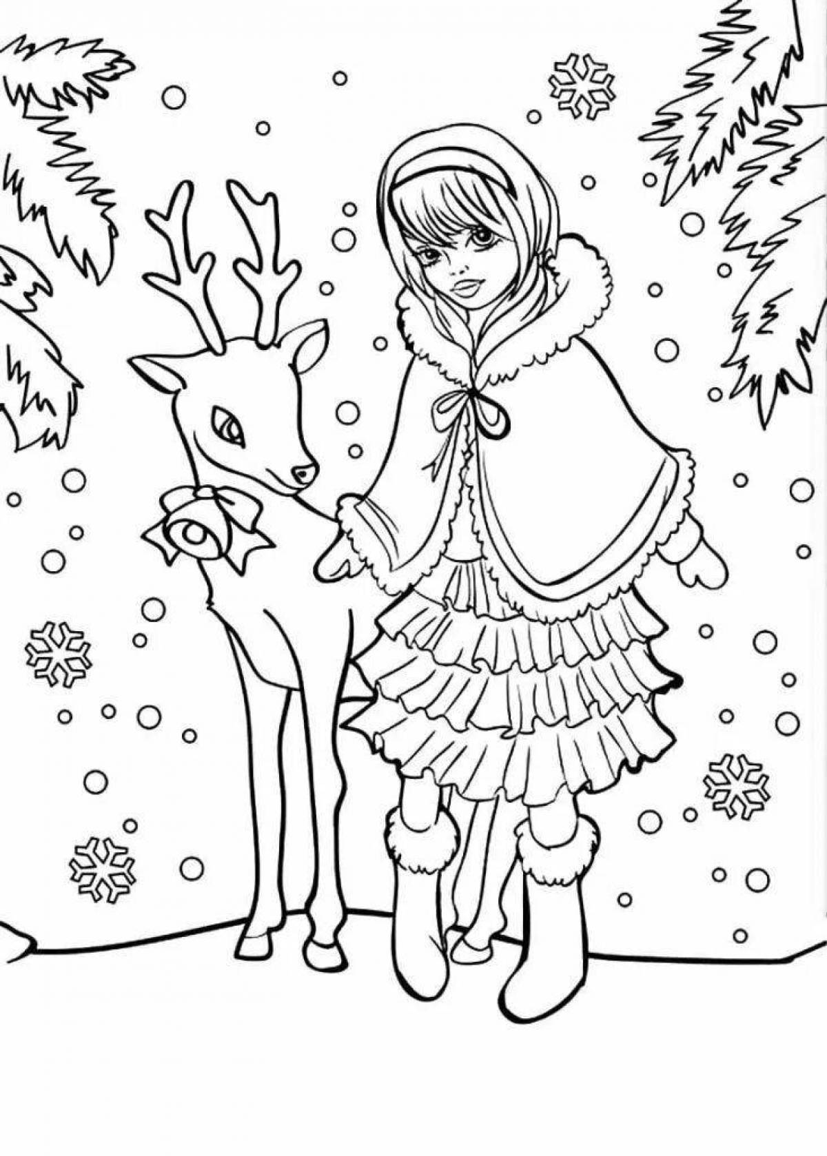 Elegant winter coloring book for girls