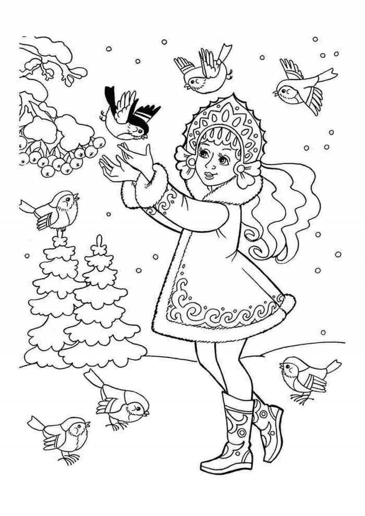 Exotic winter coloring book for girls