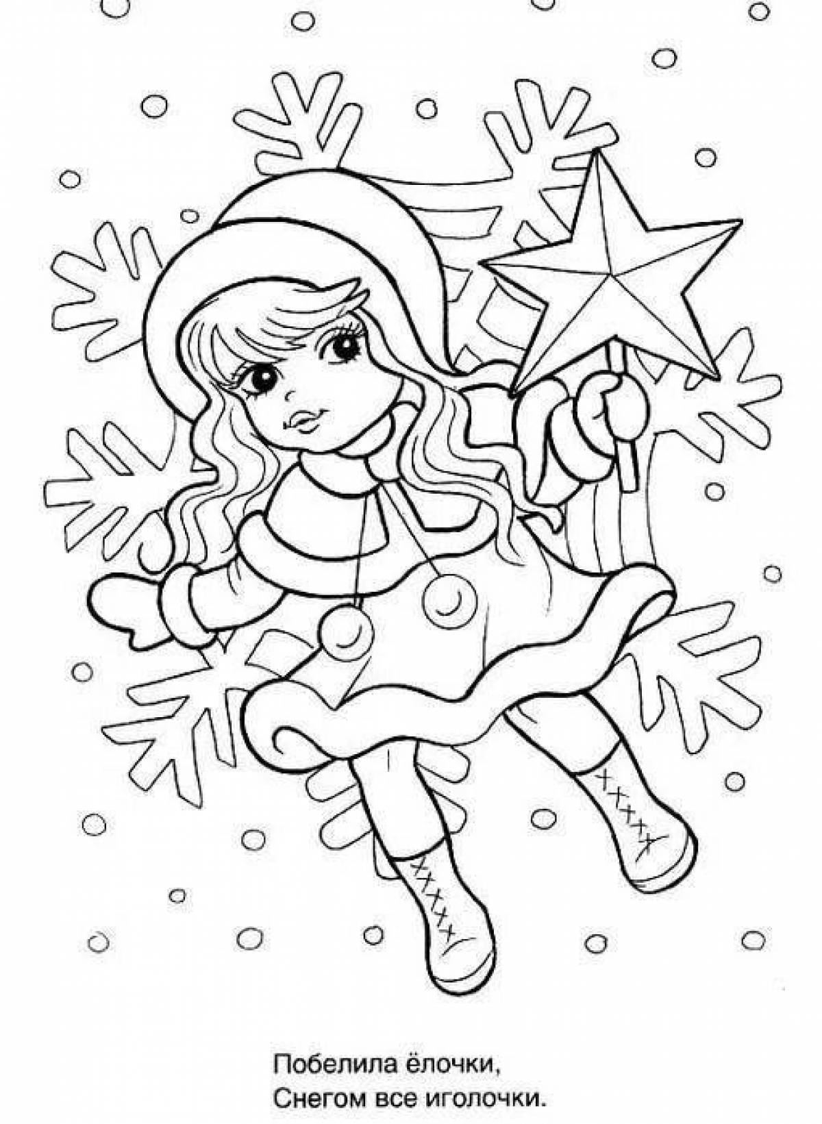 Fine winter coloring book for girls