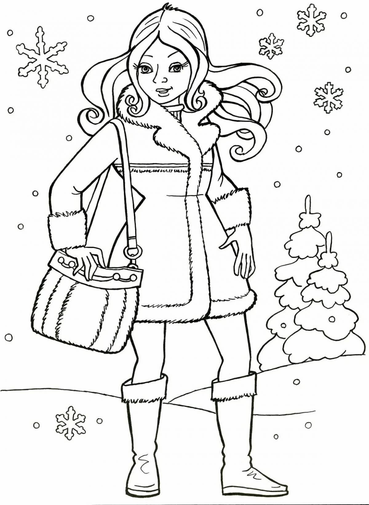 Fascinating winter coloring book for girls