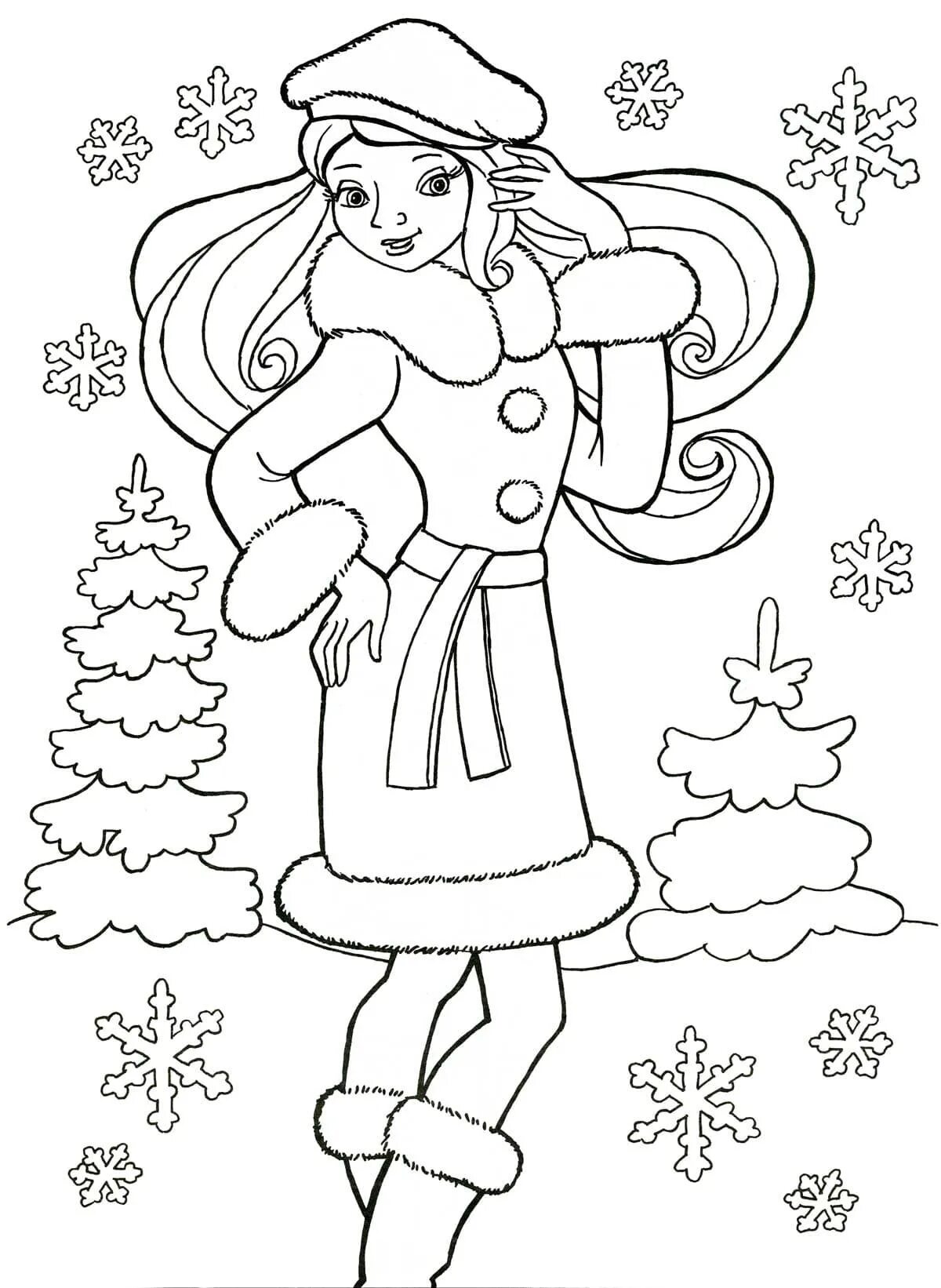 Wonderful coloring for girls winter