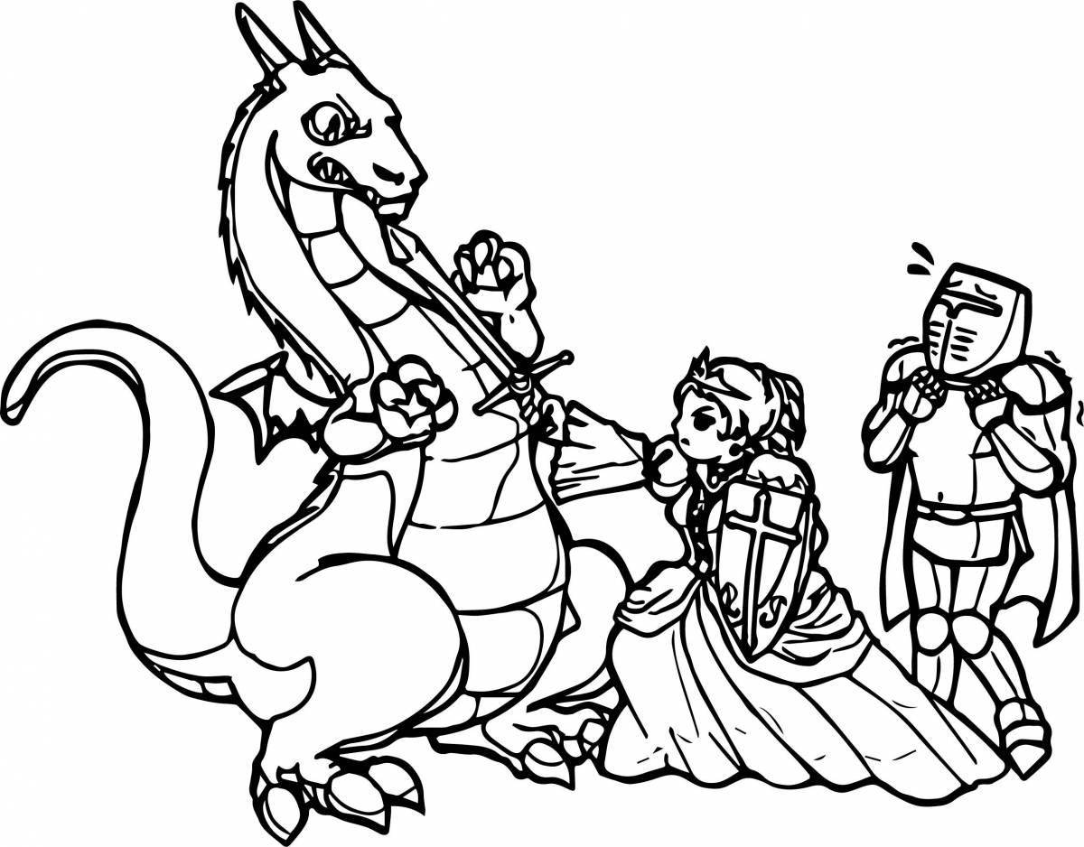 Charming coloring princess and dragon