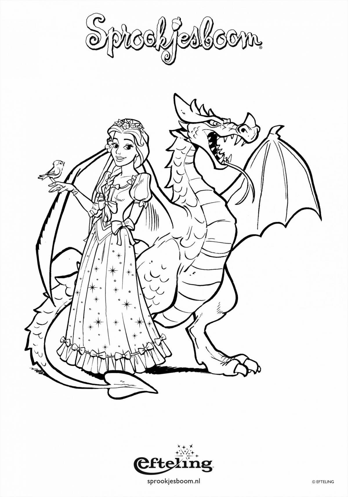 Large coloring princess and dragon