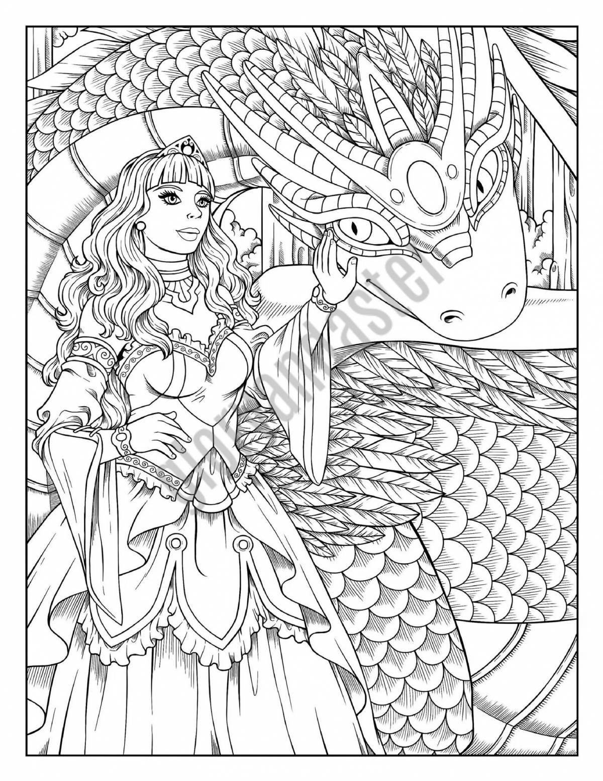 Wonderful coloring princess and dragon