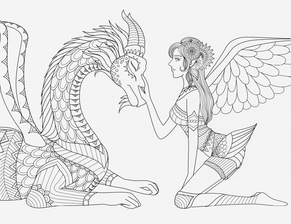 Beautiful coloring princess and dragon
