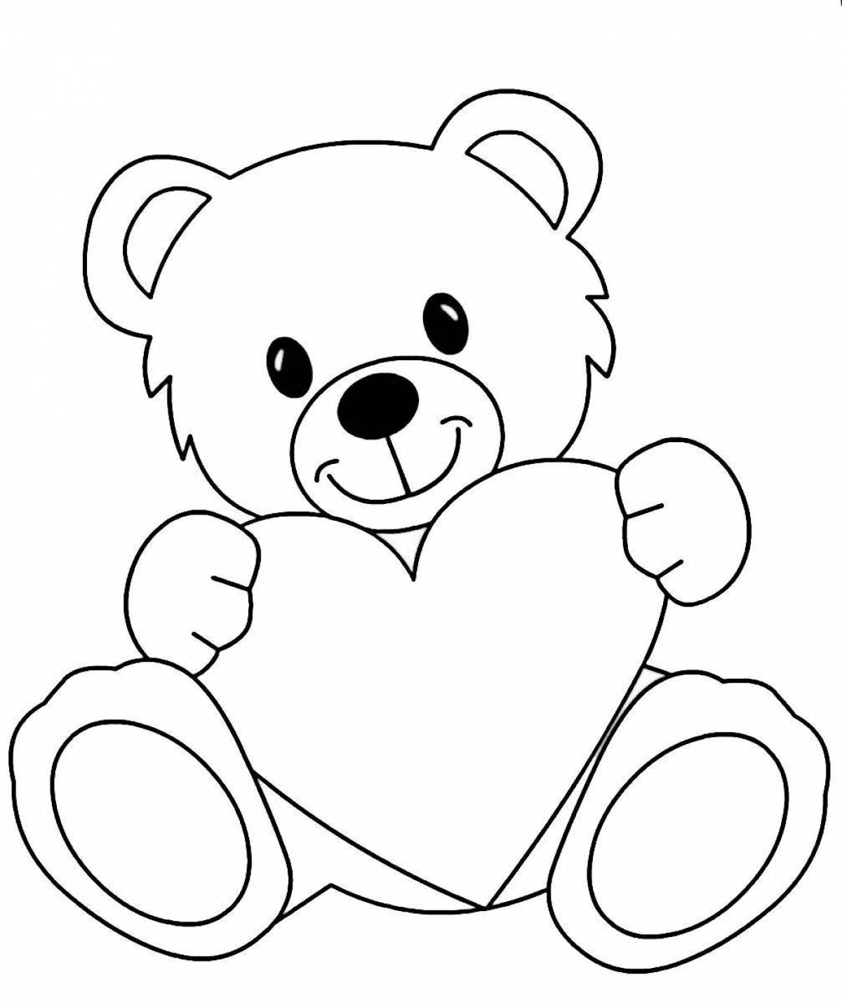 Adorable teddy bear with heart coloring book