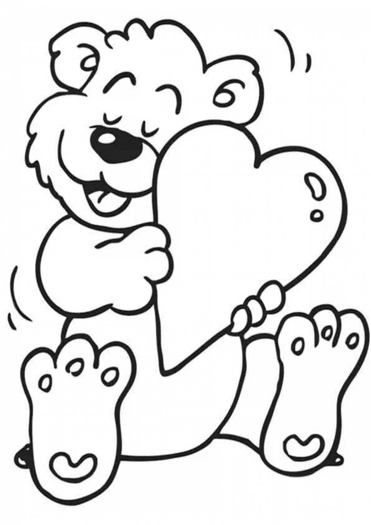 Coloring bright bear with a heart