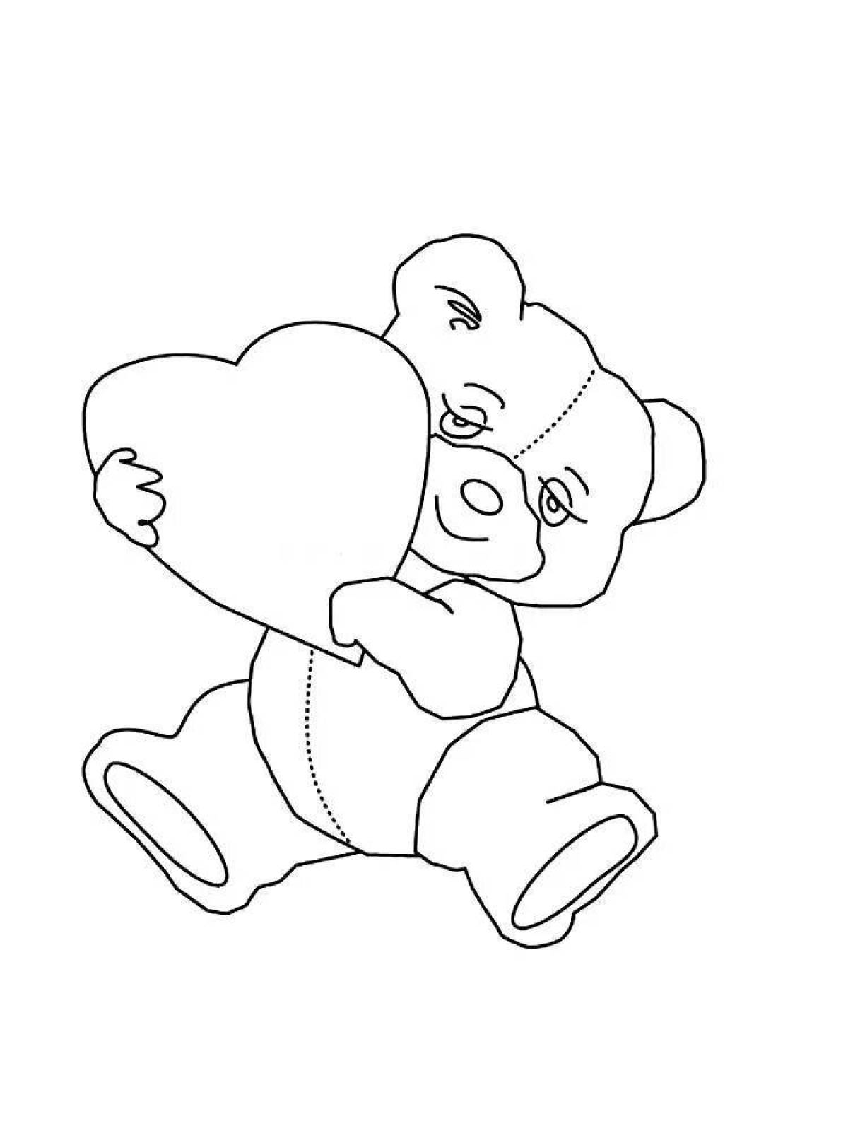 Coloring book brave bear with a heart