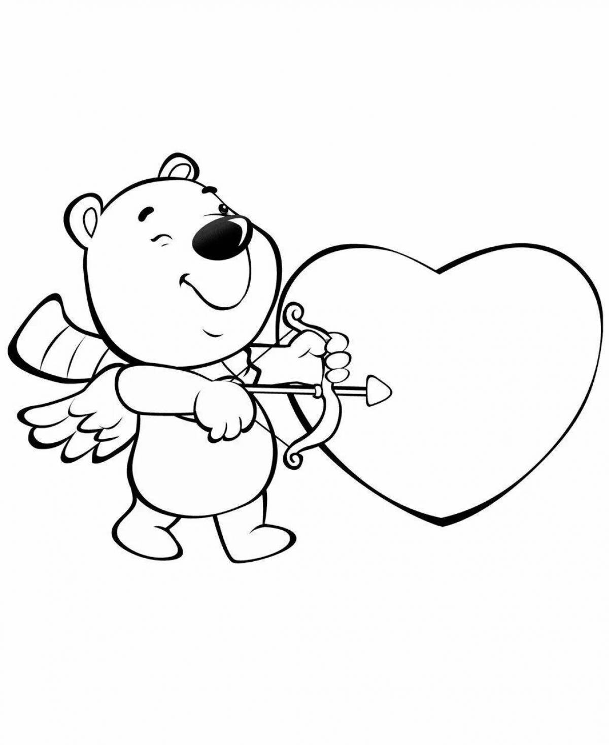 Fancy teddy bear with heart coloring book