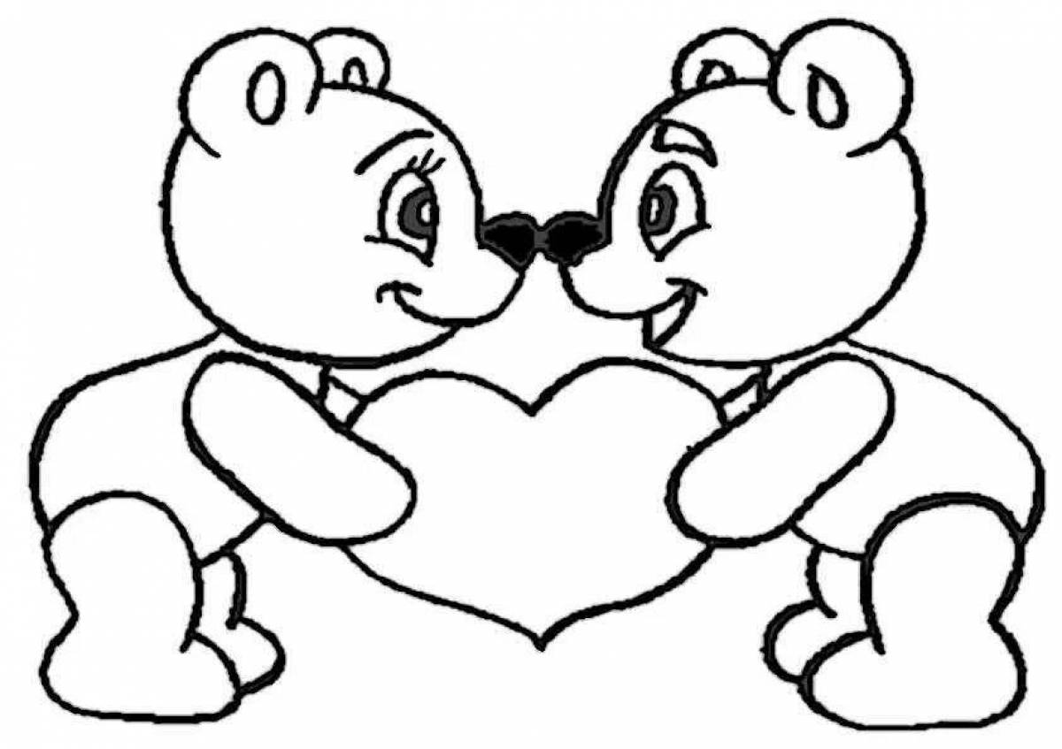 Coloring book mischievous bear with a heart