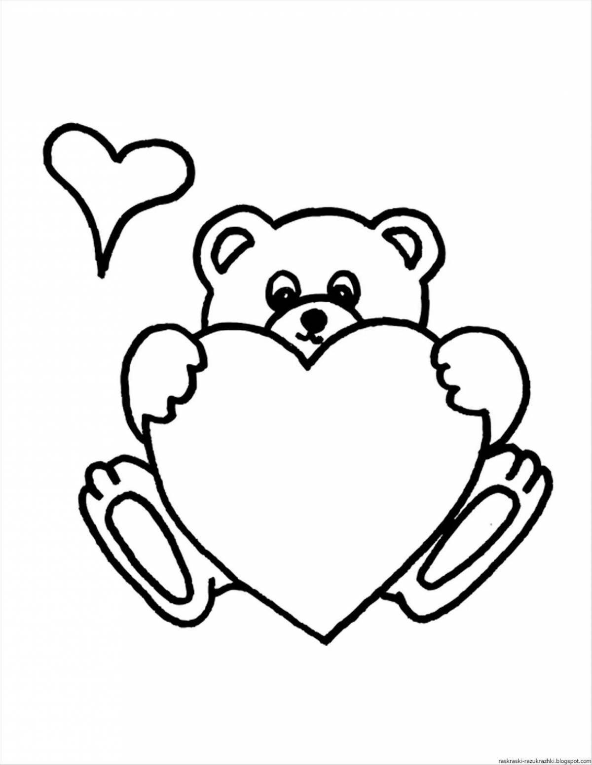 Раскраска яркий медведь с сердечком