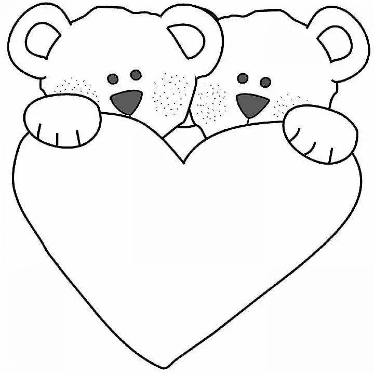 Coloring page happy teddy bear with a heart
