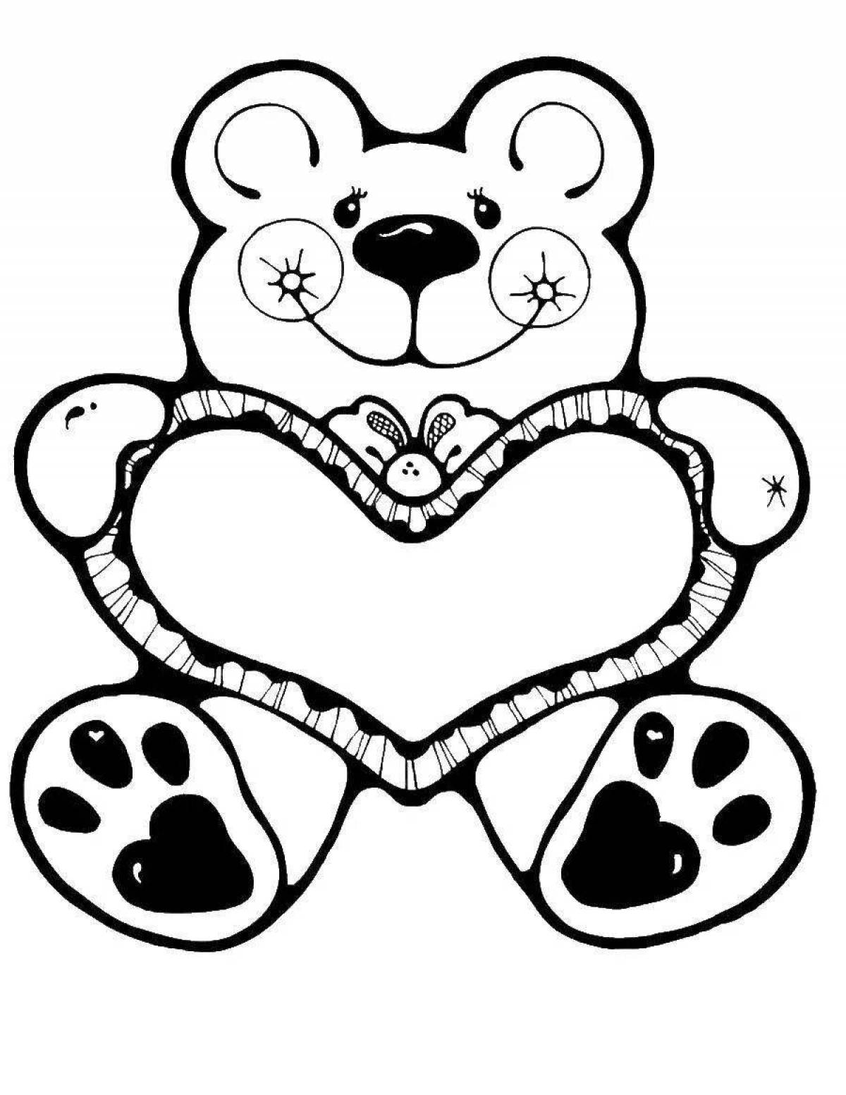 Smiling bear with heart coloring page