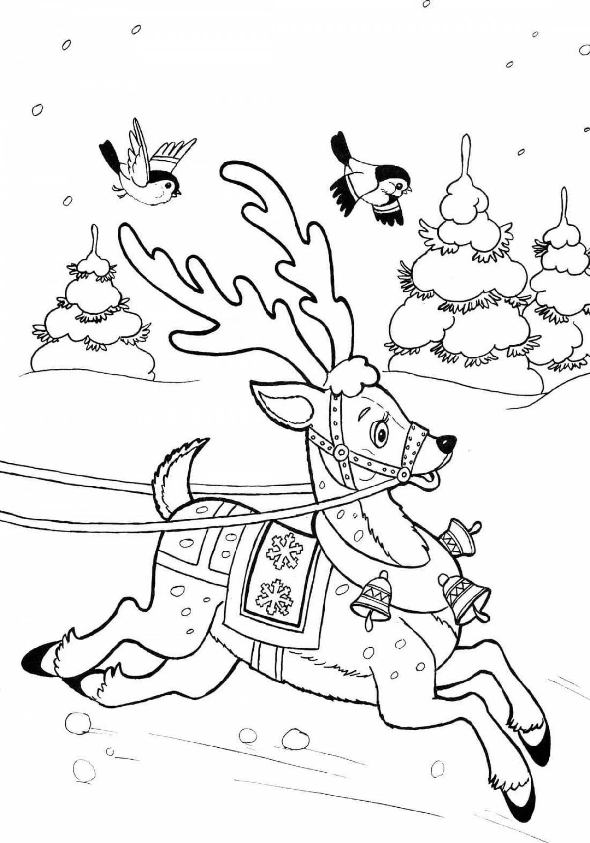 Violent coloring drawing of a winter fairy tale