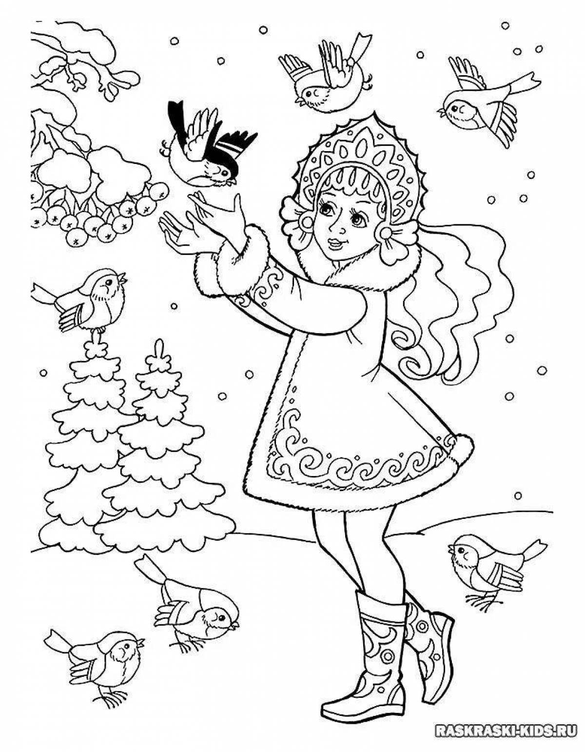 Merry coloring drawing of a winter fairy tale