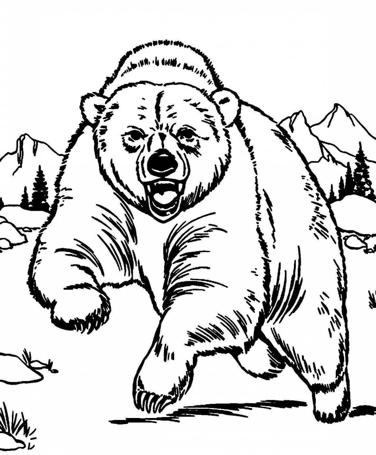 Раскраска радостный бурый медведь для детей