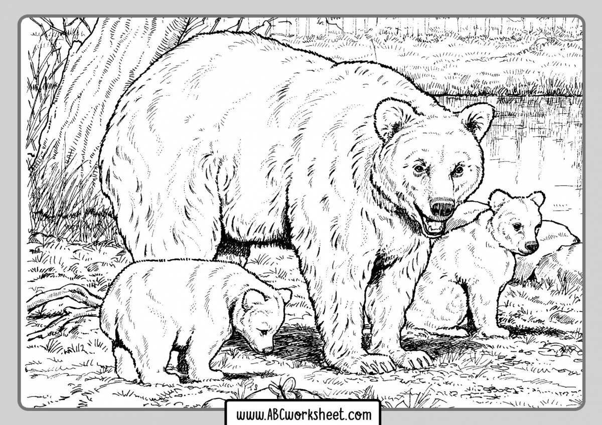 Потрясающая страница раскраски бурого медведя для детей