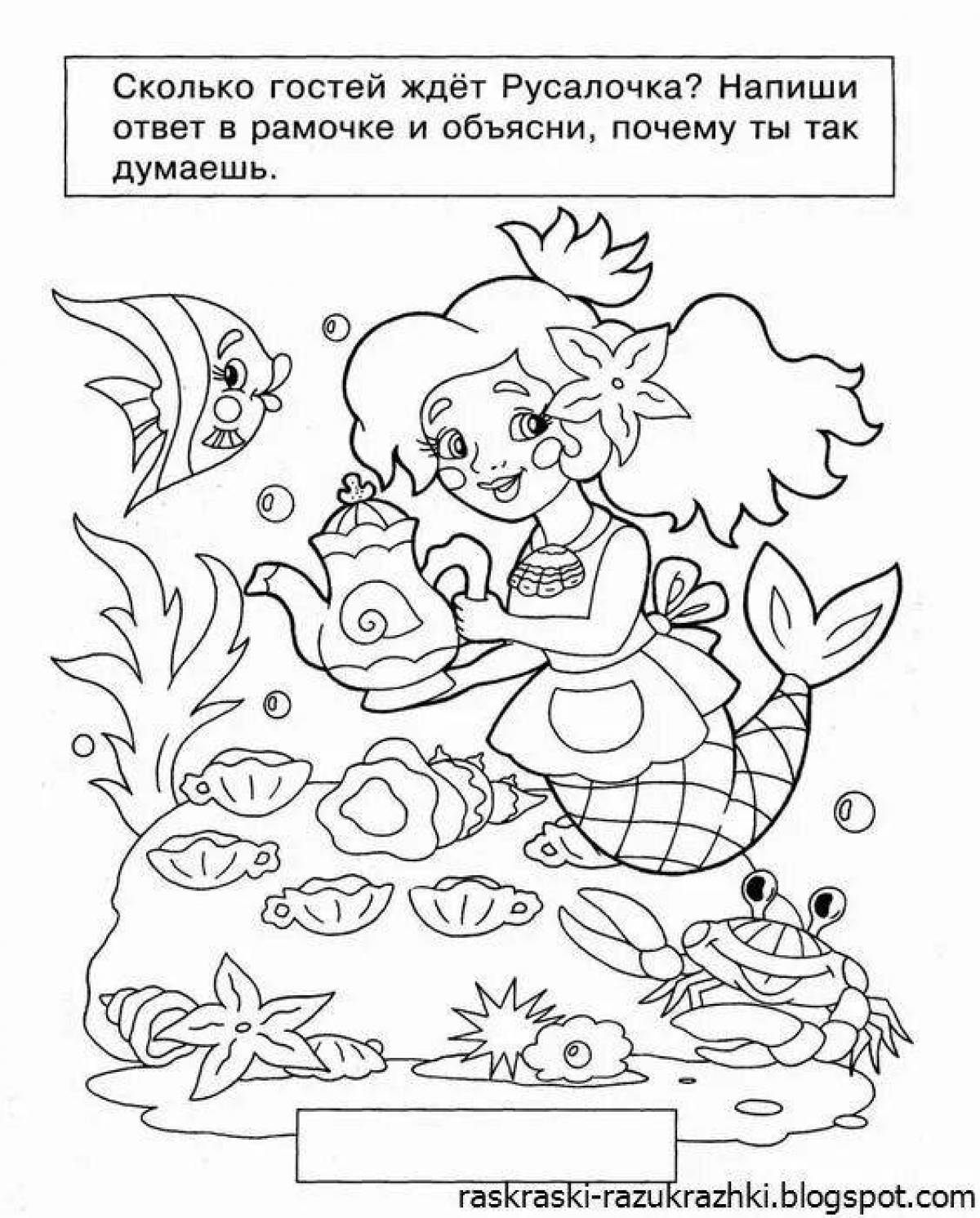 Educational coloring book with tasks