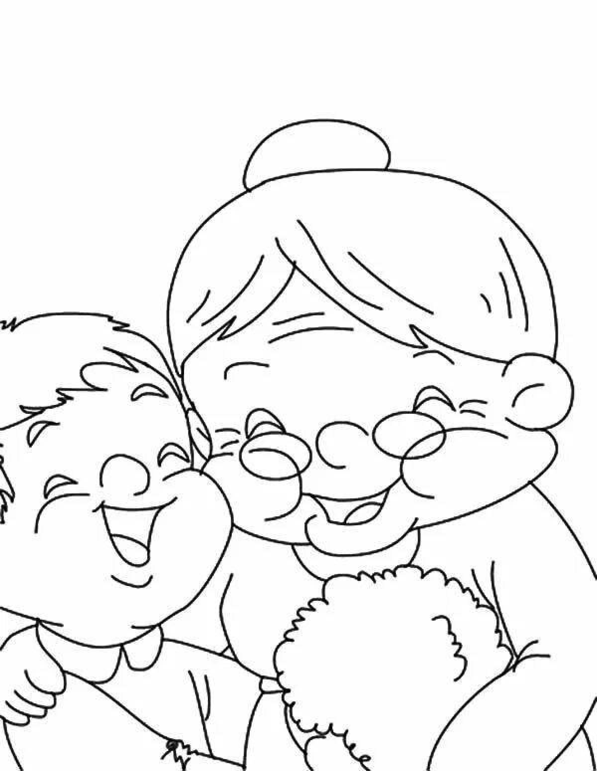 Playful grandma's birthday coloring page