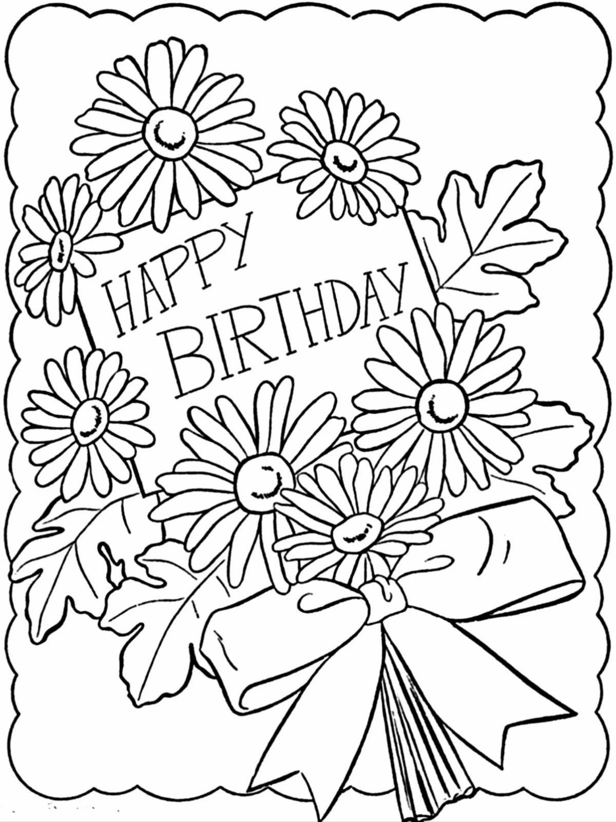 Coloring page birthday cheerful grandmother