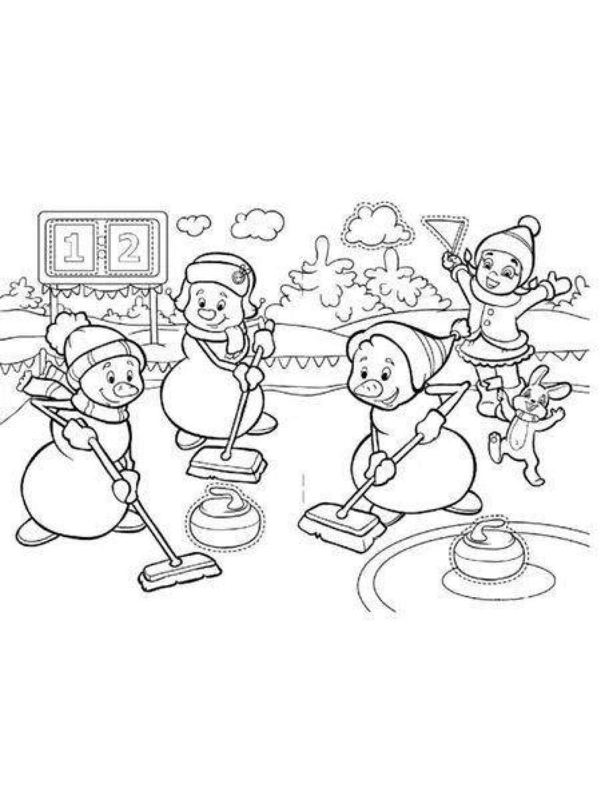 Анимированная страница раскраски «зимние забавы»
