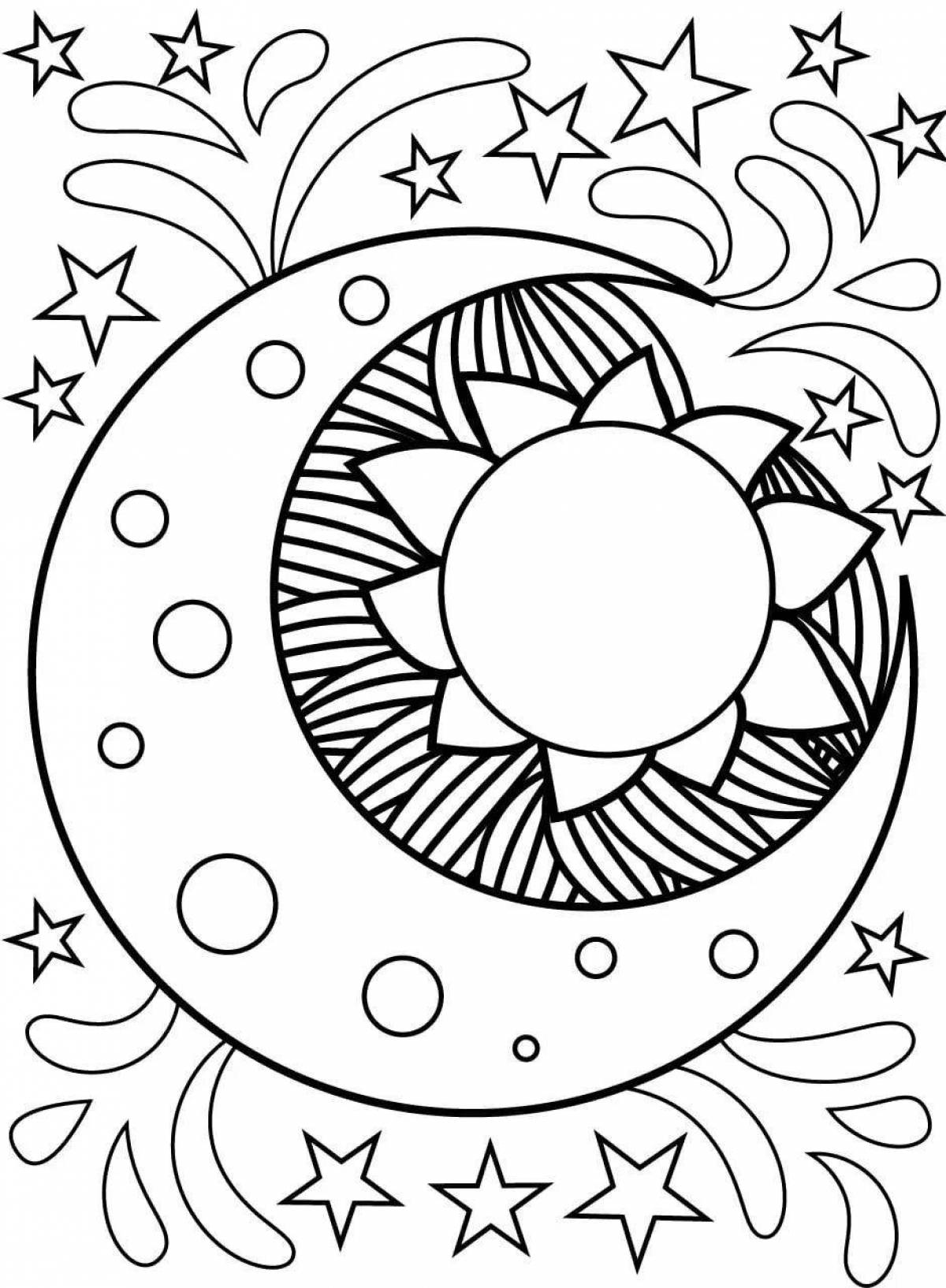 Exquisite moon and sun coloring book for kids