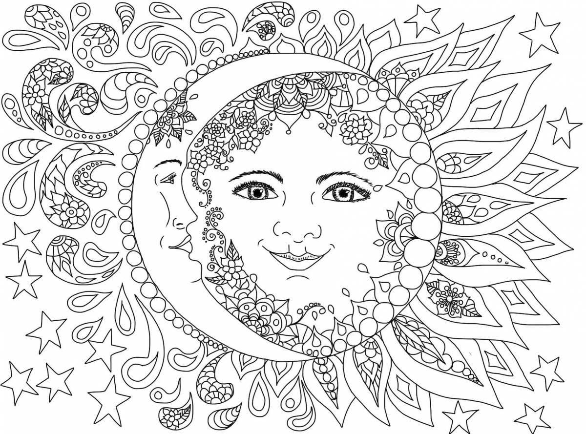 Красочная раскраска луна и солнце для детей