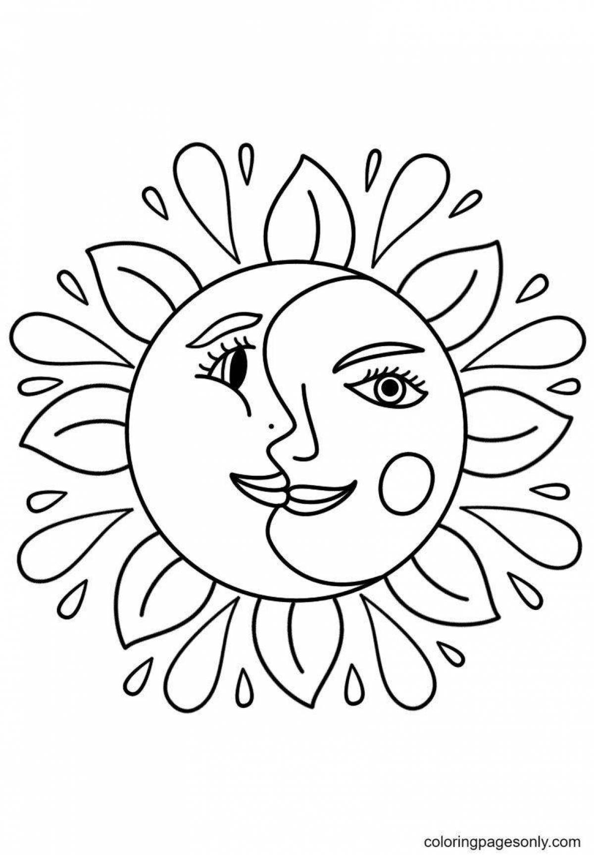 Блестящая раскраска луна и солнце для детей