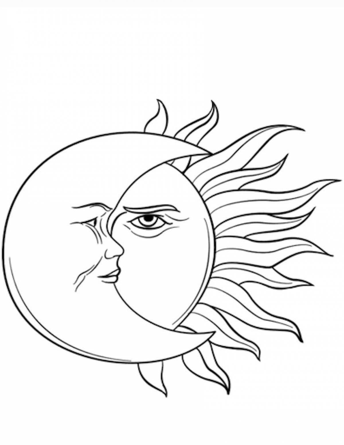 Восхитительная раскраска луна и солнце для детей