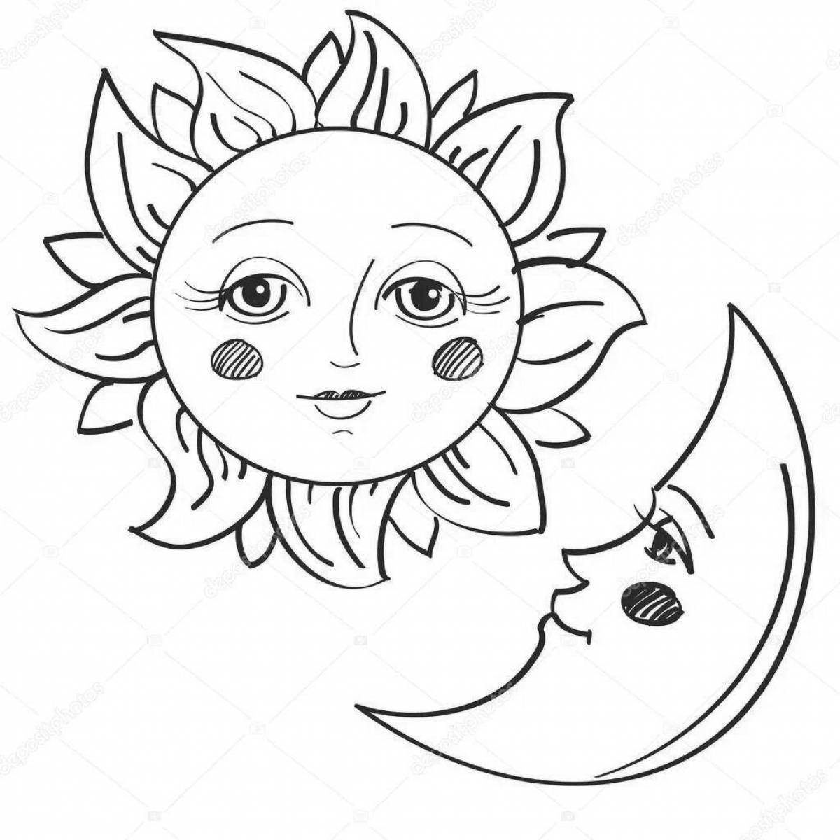 Игривая раскраска луна и солнце для детей
